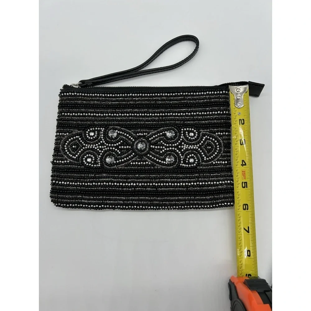 White House Black Market Black Beaded Evening Womens Wristlet Makeup Bag - Picture 8 of 9